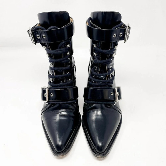 CHLOE Rylee Glossed Leather Ankle Boots Cut Out Black Size 37/7 - Picture 5 of 13